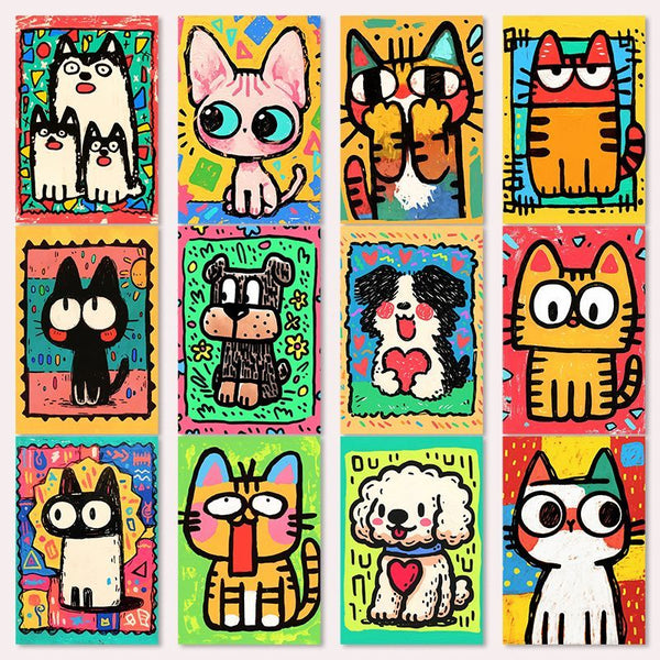 63pcs Not Repeated Artistically Painted Cats Cartoon Colorful Waterproof Stickers