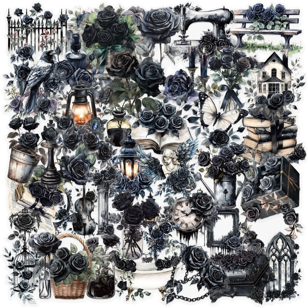 50pcs not repeated dark roses waterproof sticker