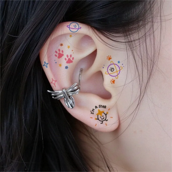 5pcs Cute Colorful Forehead & Ear Temporary Body Tattoo Stickers