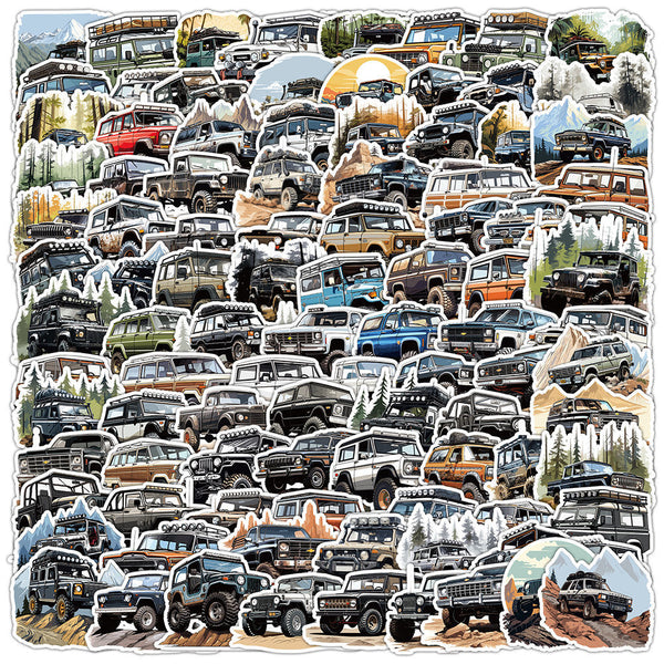 100pcs not repeated hand-painted jeep off-road vehicle truck waterproof sticker