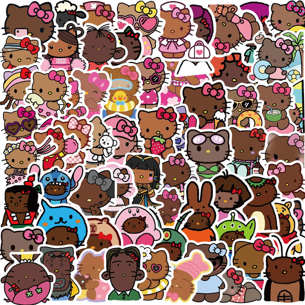 66pcs not repeated tan skin kitty waterproof sticker