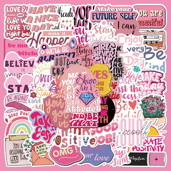 50pcs not repeated pink encourage powerful phrase waterproof sticker