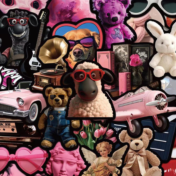 50pcs not repeated black pink sweet girl waterproof sticker