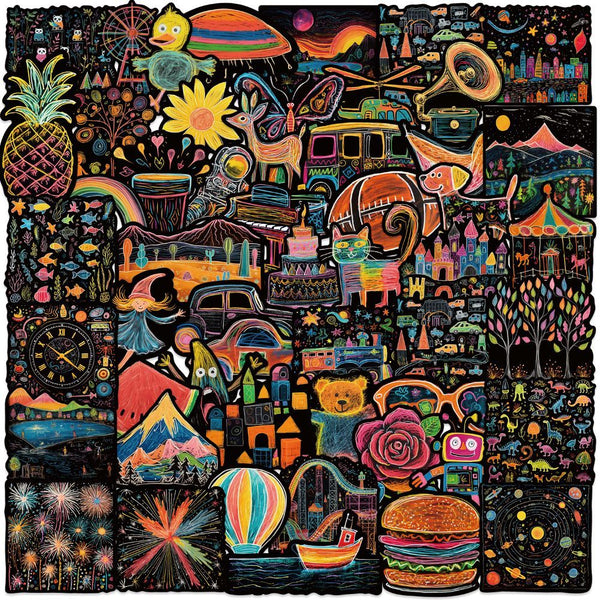 50pcs not repeated colorful doodle painting waterproof sticker