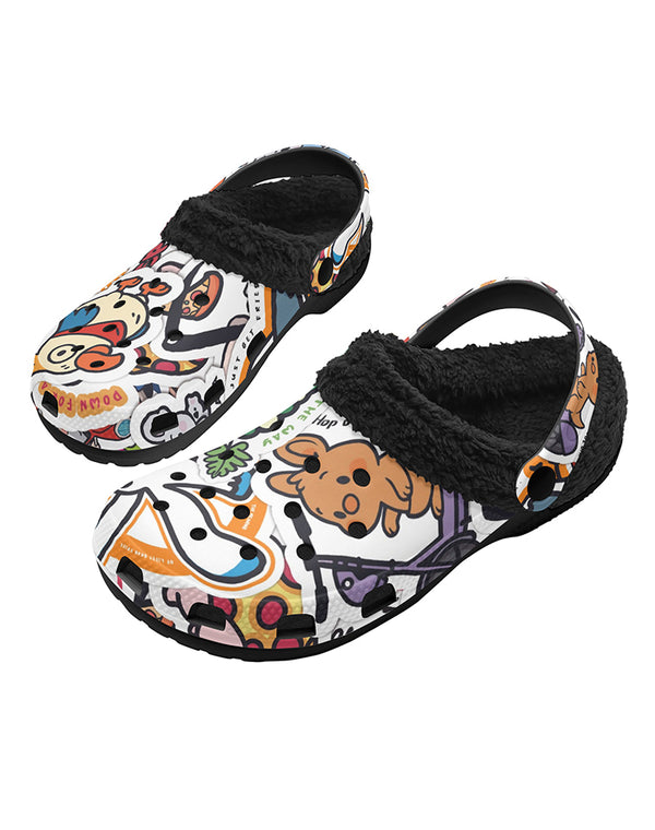 Adults Black Warm House Clog Winter Fur Lined Garden Slippers